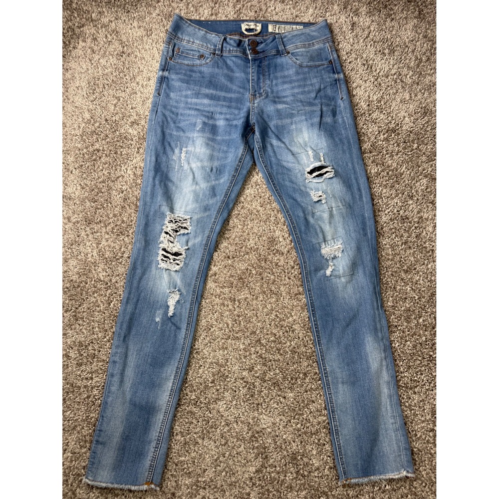 Indigo Rein Size 13 Distressed Ankle Jeans Ripped Raw Hem Y2K